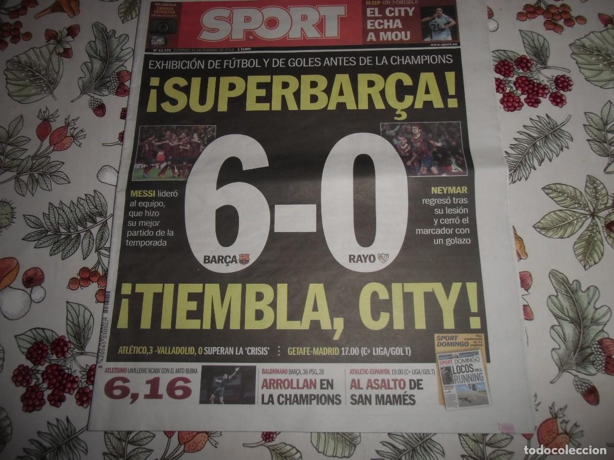 Coleccionismo deportivo: Peri&oacute;dico SPORT n&ordm; 12.370, 16-2-2014.F&uacute;tbol Club Barcelona 6-Rayo Vallecano 0.Ver fotos adicionales