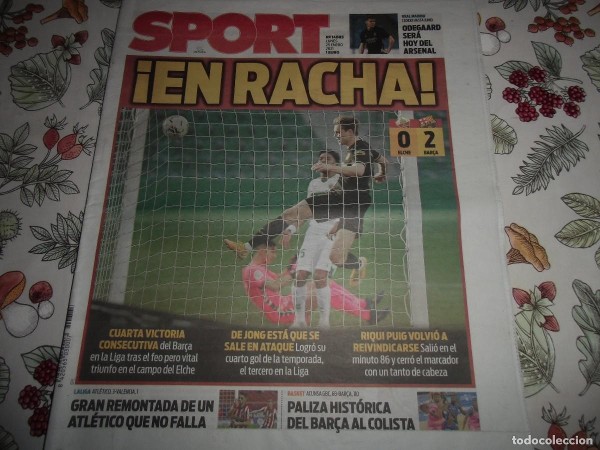 Coleccionismo deportivo: Peri&oacute;dico SPORT n&ordm; 14.885, 25-1-2021. Elche 0 - F&uacute;tbol Club Barcelona 2