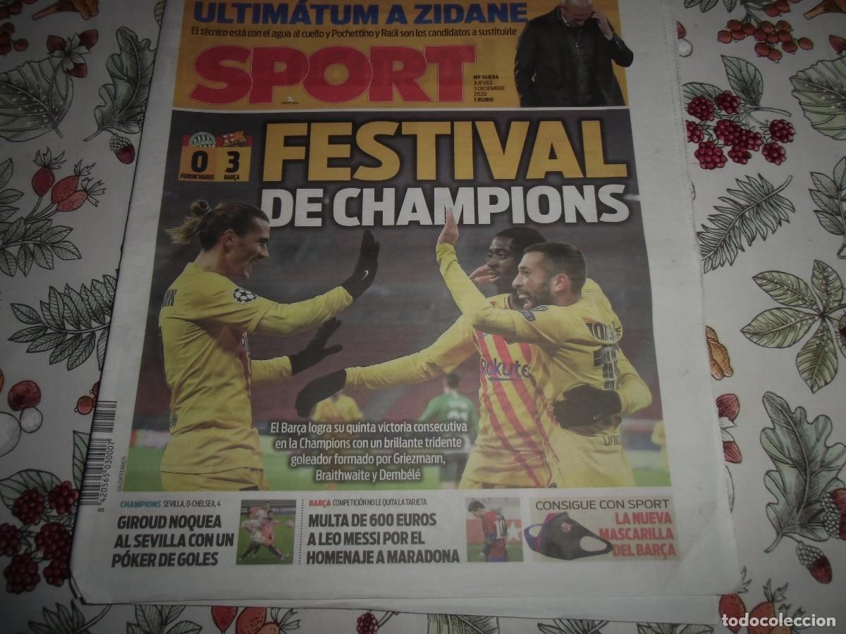 Coleccionismo deportivo: Peri&oacute;dico SPORT n&ordm; 14.834, 3-12-2020. Ferencvaros 0 - F&uacute;tbol Club Barcelona 3