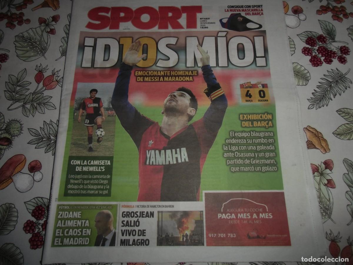 Coleccionismo deportivo: Peri&oacute;dico SPORT n&ordm; 14.831, 30-11-2020. F&uacute;tbol Club Barcelona 4 - Osasuna 0