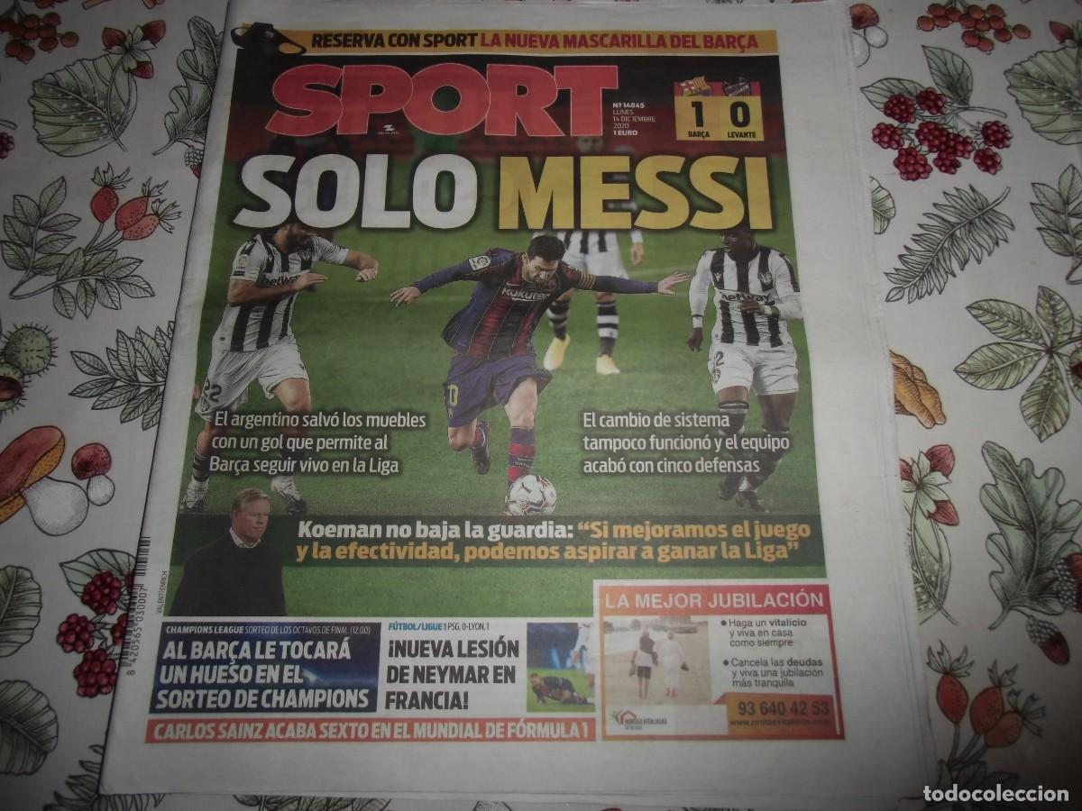 Coleccionismo deportivo: Peri&oacute;dico SPORT n&ordm; 14.845, 14-12-2020. F&uacute;tbol Club Barcelona 1 - Levante 0