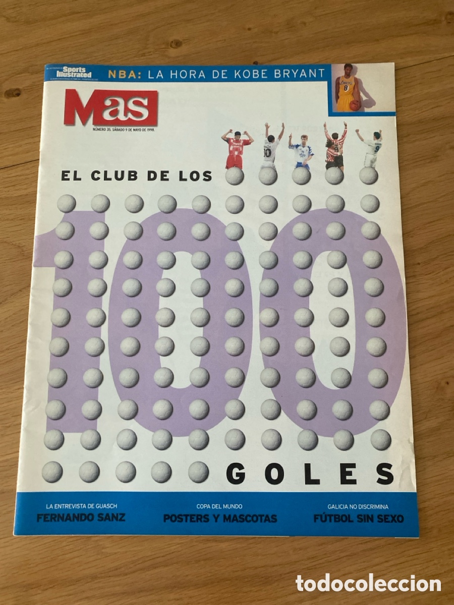 Coleccionismo deportivo: Revista peri&oacute;dico AS 35 a&ntilde;o 1998 - Club 100 goles - Sanz - Poster - Mundial f&uacute;tbol - Kobe Bryant