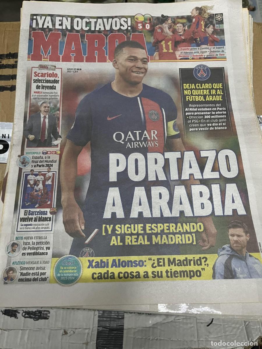 Coleccionismo deportivo: MARCA (27-7-2023) MBAPPE PSG ESPA&Ntilde;A FEMENINO 5-0 ZAMBIA SCARIOLO WATERPOLO
