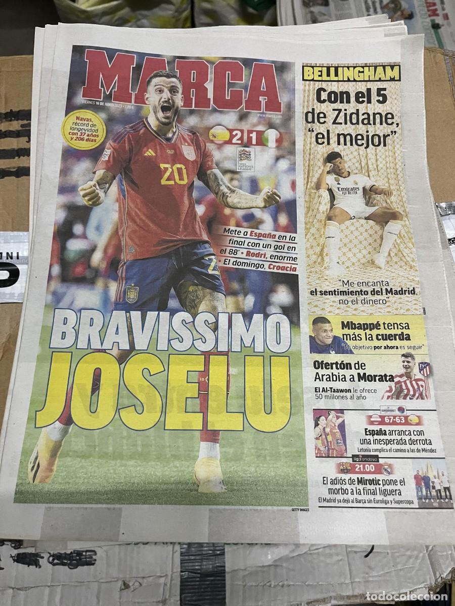 Coleccionismo deportivo: MARCA (16-6-2023) JESUS NAVAS RECORD ESPA&Ntilde;A 2-1 ITALIA UEFA NATIONS LEAGUE RODRI JOSELU BELLINGHAM
