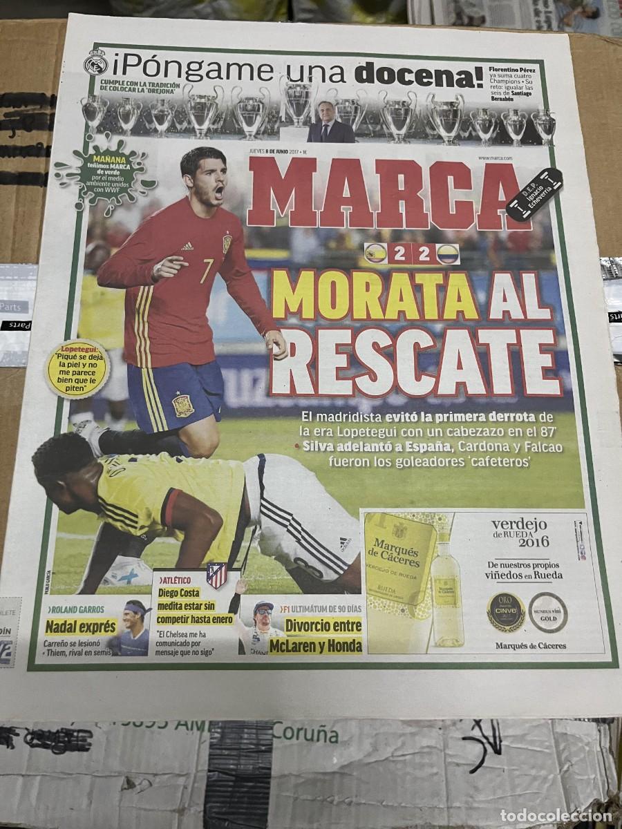 Coleccionismo deportivo: MARCA (8-6-2017) ESPA&Ntilde;A 2-2 COLOMBIA AMISTOSO MORATA TROFEOS CHAMPIONS 12 REAL MADRID FLORENTINO