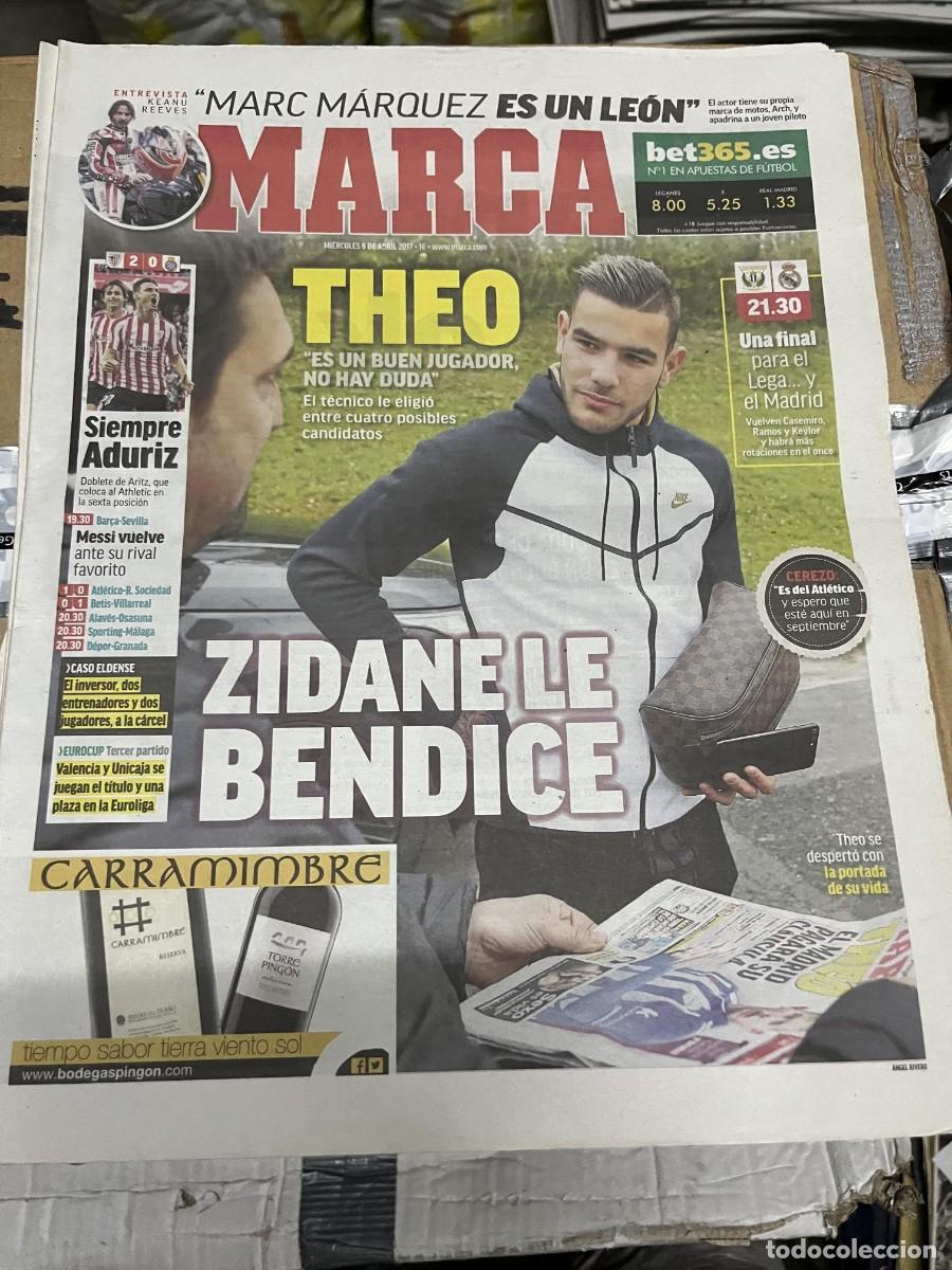 Coleccionismo deportivo: MARCA (5-4-2017) FICHAJE REAL MADRID THEO HERNANDEZ ATHLETIC BILBA0 2-0 ESPANYOL ZIDANE
