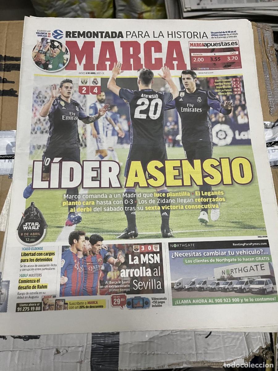 Coleccionismo deportivo: MARCA (6-4-2017) LEGANES 2-4 REAL MADRID JORNADA LIGA VALENCIA 58-63 UNICAJA EUROCUP ASENSIO