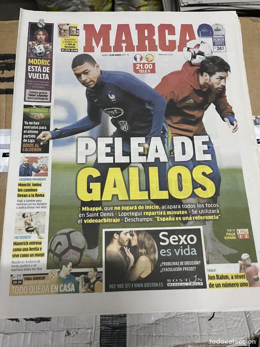 Coleccionismo deportivo: MARCA (28-3-2017) HOY SELECCION ESPA&Ntilde;OLA FRANCIA ESPA&Ntilde;A MODRIC MONCHI SERGIO RAMOS MBAPPE