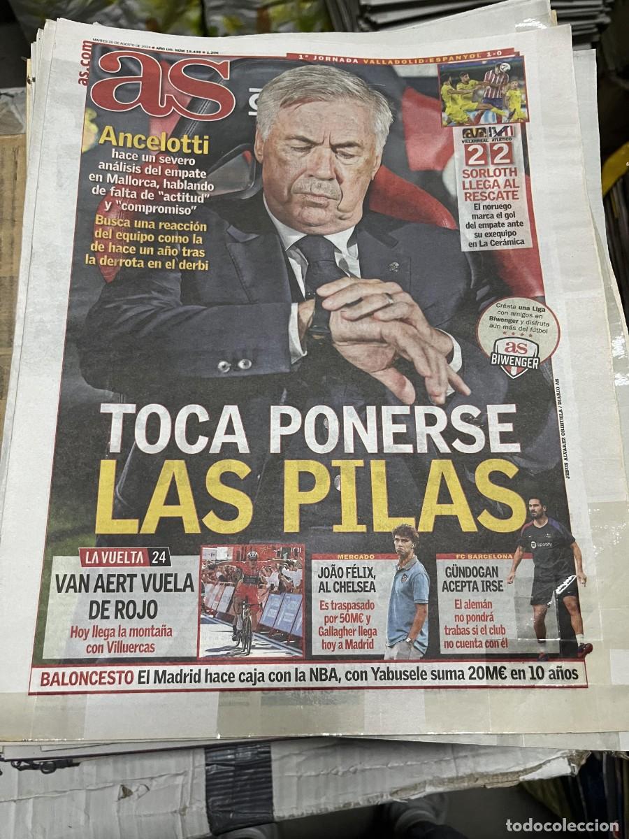 Coleccionismo deportivo: AS (20-8-2024) ANCELOTTI REAL MADRID VILLARREAL 2-2 ATLETICO MADRID VUELTA A ESPA&Ntilde;A VAN AERT