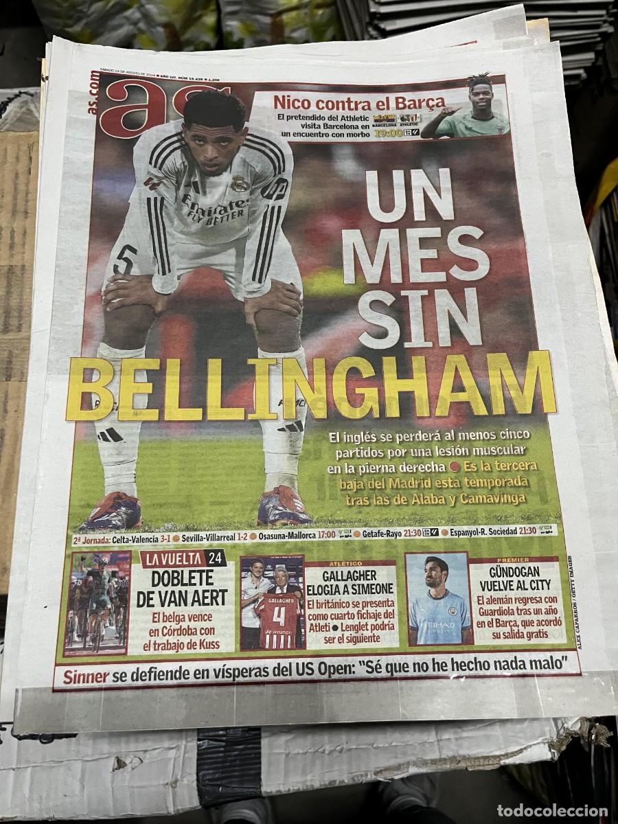 Coleccionismo deportivo: AS (24-8-2024) LESION BELLINGHAM REAL MADRID NICO WILLIAMS BARCELONA GALLAGHER GUNDOGAN