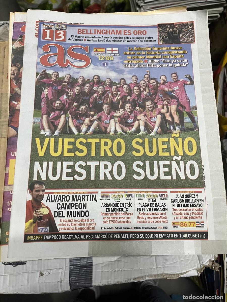 Coleccionismo deportivo: AS (20-8-2023) ALMERIA 1-3 REAL MADRID HOY FINAL MUNDIAL FEMENINO ESPA&Ntilde;A INGLATERRA ALVARO MARTIN