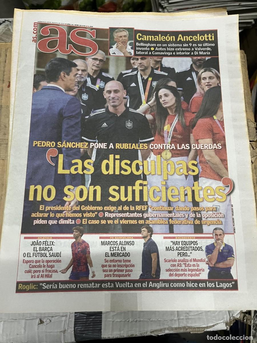 Collezionismo sportivo: AS (23-8-2023)ANCELOTTI PEDRO SANCHEZ SELECCION ESPA&Ntilde;OLA FEMENINO ESPA&Ntilde;A BESO RUBIALES JENNI HERMOSO