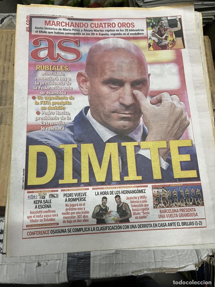 Coleccionismo deportivo: AS (25-8-2023) SELECCION ESPA&Ntilde;OLA FEMENINO ESPA&Ntilde;A BESO DIMITE RUBIALES JENNI HERMOSO