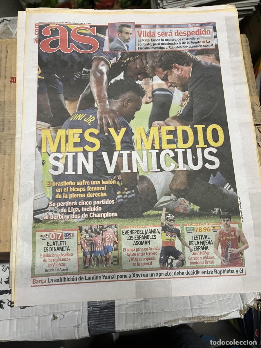 Coleccionismo deportivo: AS (29-8-2023) LESION VINICIUS REAL MADRID JORGE VILDA RFEF RAYO 0-7 ATLETICO MADRID RECORD