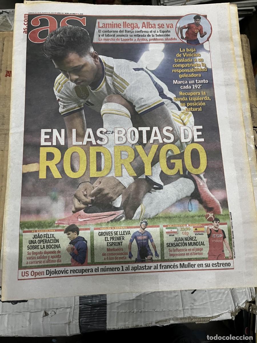 Coleccionismo deportivo: AS (30-8-2023) LAMINE YAMAL RODRYGO REAL MADRID JOAO FELIX GROVES