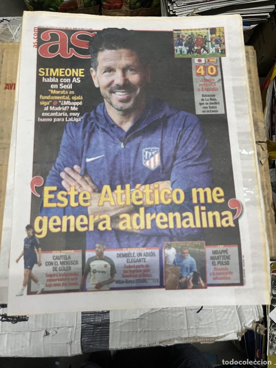 Coleccionismo deportivo: AS (1-8-2023) ENTREVISTA DIEGO PABLO SIMEONE ATLETICO MADRID JAPON 4-0 ESPA&Ntilde;A ARDA GULER DEMBELE