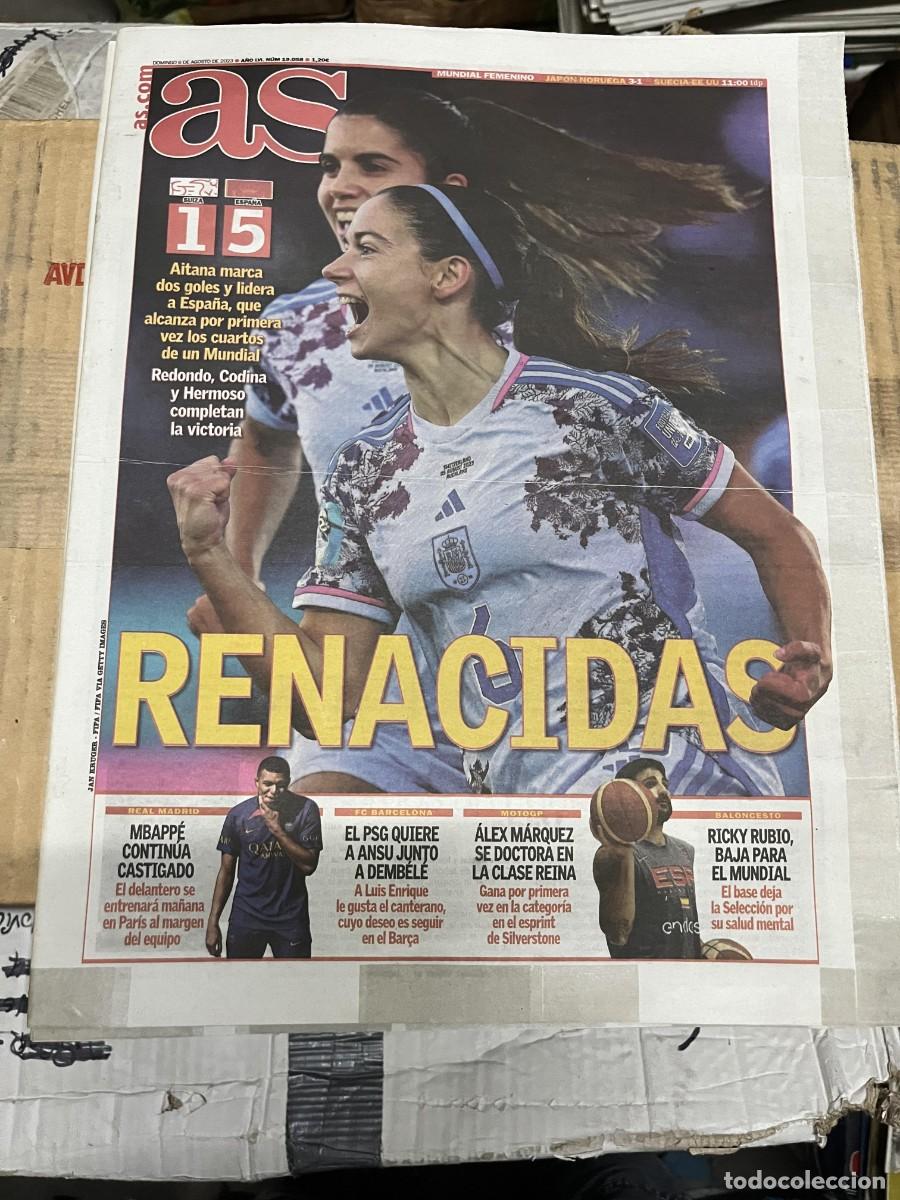 Coleccionismo deportivo: AS (6-8-2023) MUNDIAL FEMENINO SUIZA 1-5 ESPA&Ntilde;A MBAPPE PSG ANSU FATI DEMBELE RICKY RUBIO