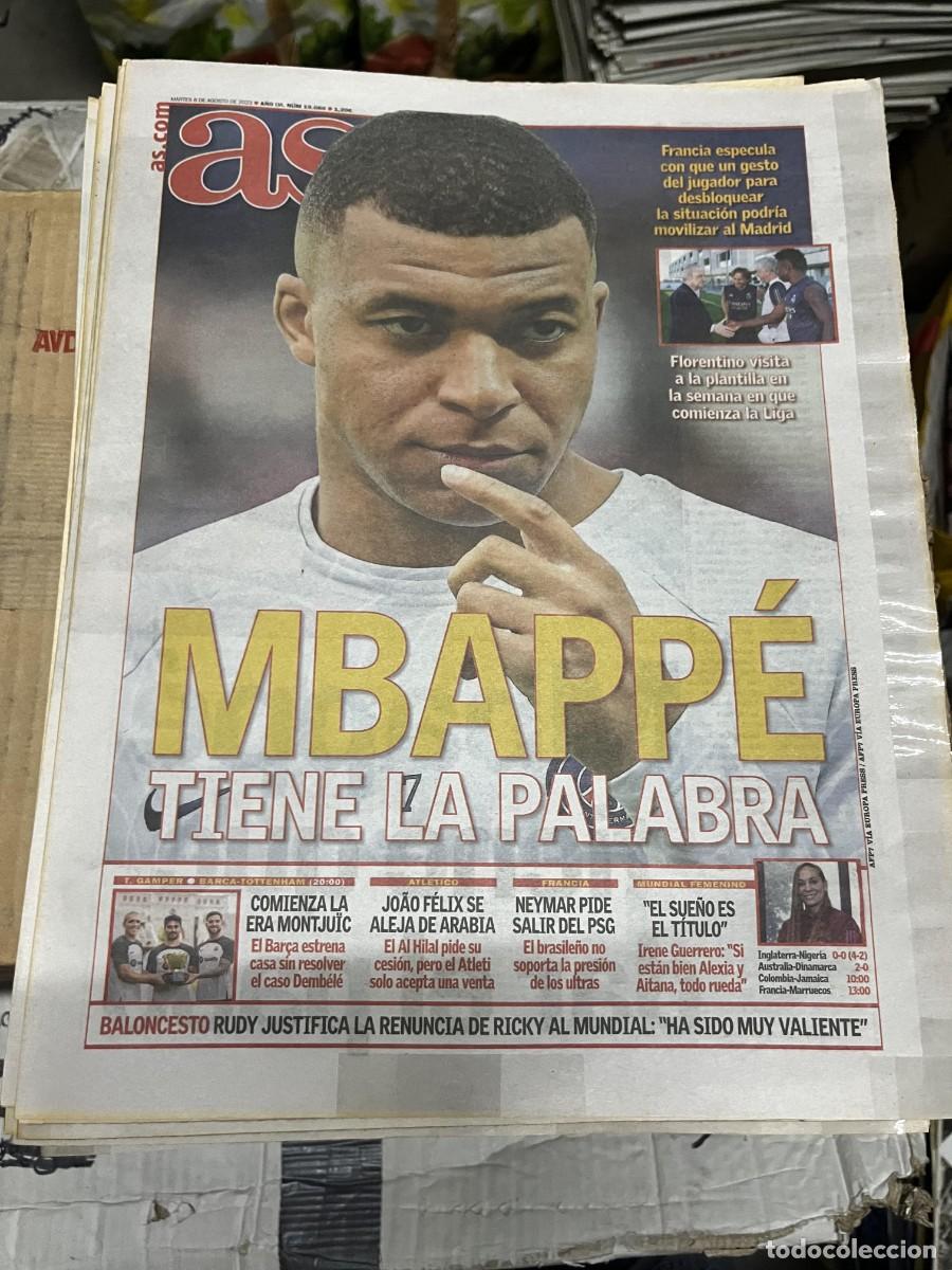 Coleccionismo deportivo: AS (8-8-2023) FICHAJE MBAPPE PSG REAL MADRID FLORENTINO PEREZ NEYMAR
