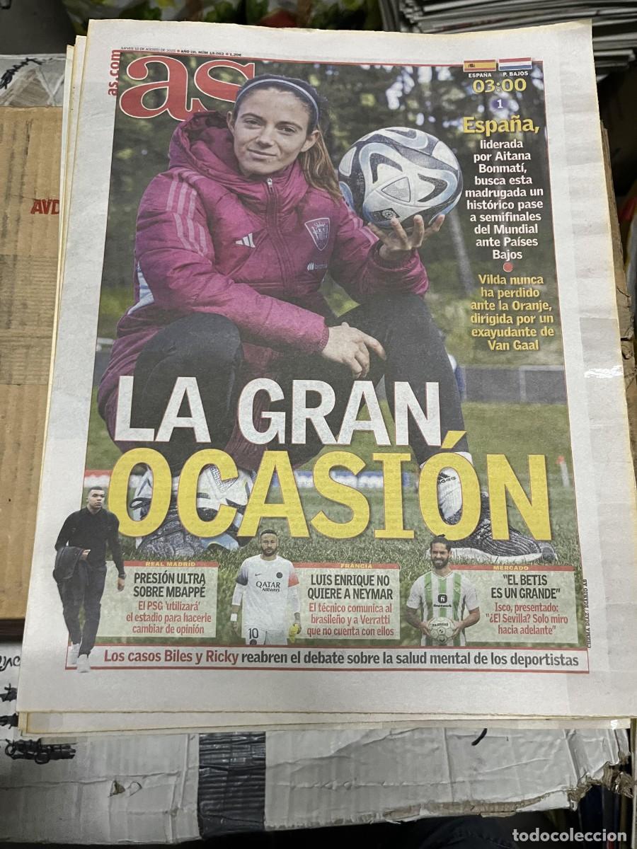 Coleccionismo deportivo: AS (10-8-2023) MUNDIAL FEMENINO HOY ESPA&Ntilde;A HOLANDA MBAPPE REAL MADRID FICHAJE PSG