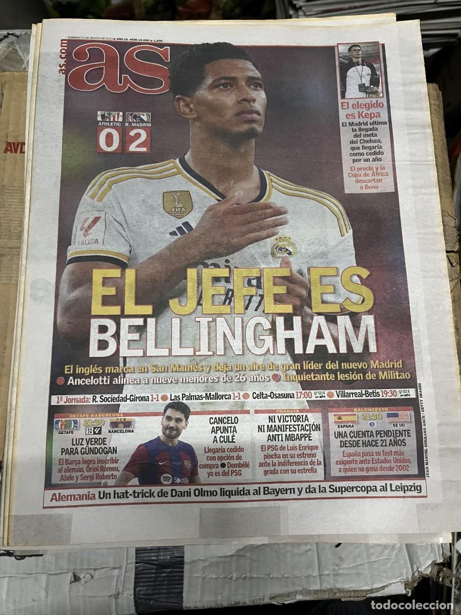 Coleccionismo deportivo: AS (13-8-2023) DEBUT BELLINGHAM ATHLETIC BILBAO 0-2 REAL MADRID KEPA JORNADA LIGA GETAFE BARCELONA