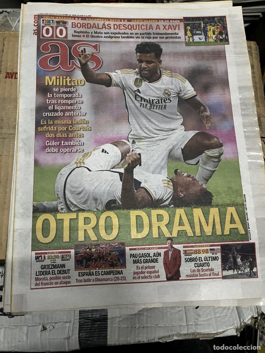 Coleccionismo deportivo: AS (14-8-2023) GETAFE 0-0 BARCELONA JORNADA LIGA BORDALAS XAVI LESION MILITAO PAU GASOL