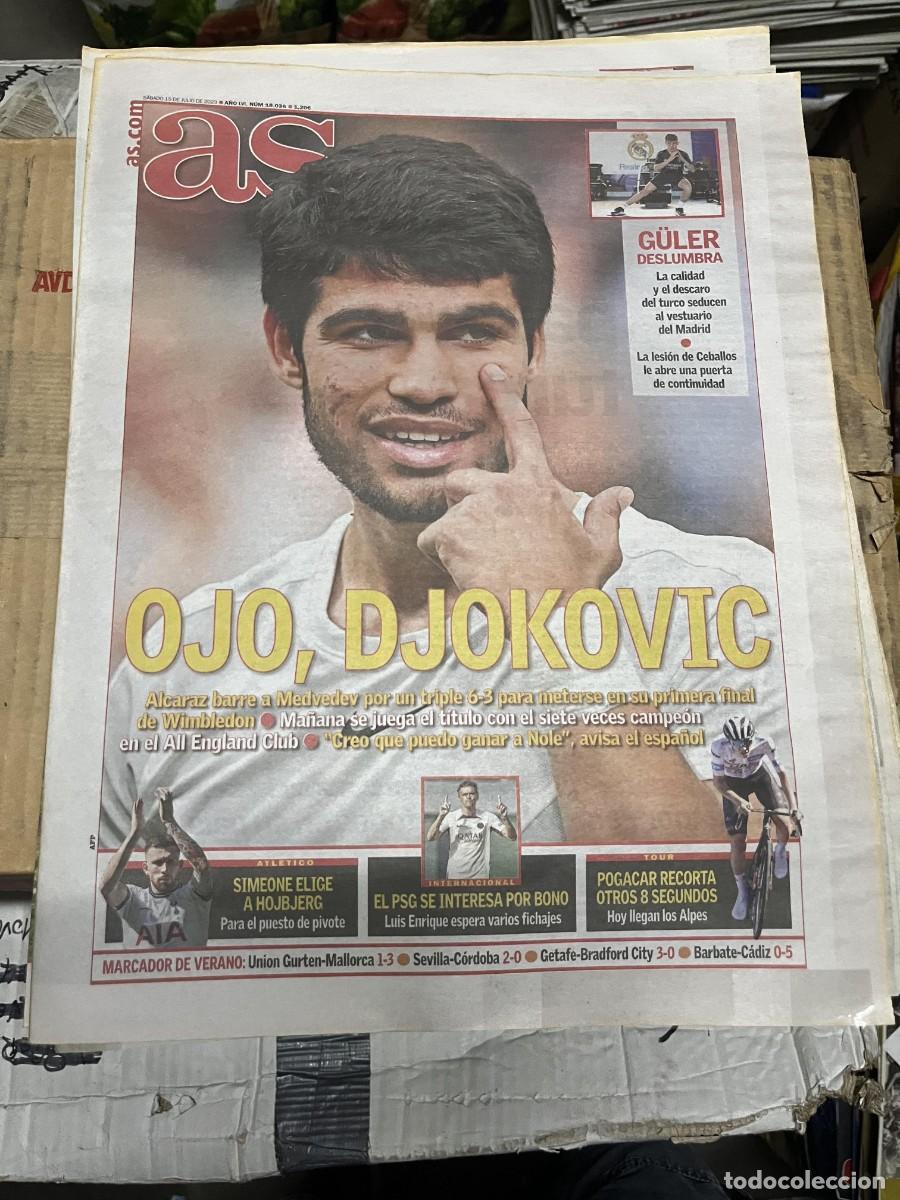 Coleccionismo deportivo: AS (15-7-2023) TENIS CARLOS ALCARAZ MEDVEDEV DJOKOVIC ARDA GULER HOJBJERG PSG BONO POGACAR