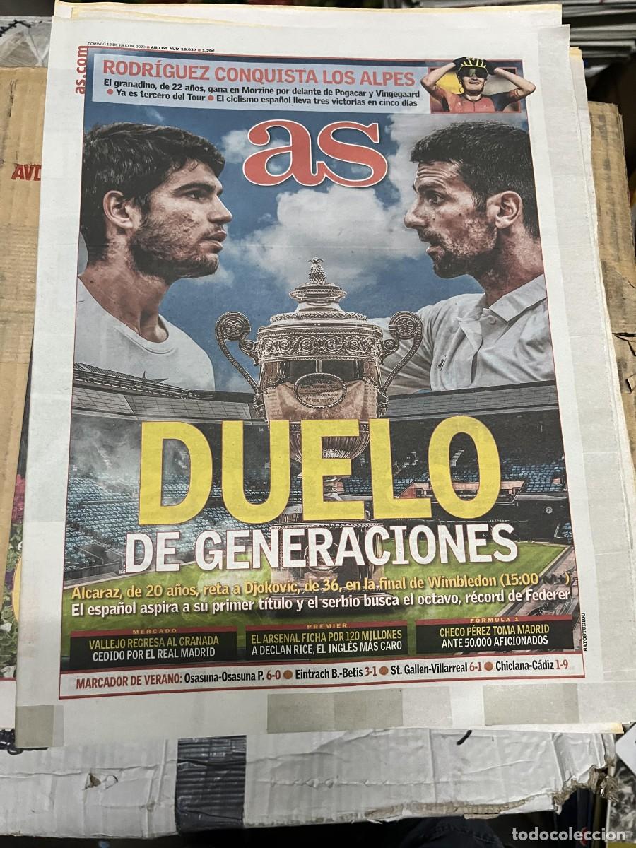 Coleccionismo deportivo: AS (16-7-2023) HOY TENIS FINAL WIMBLEDON CARLOS ALCARAZ DJOKOVIC CICLISMO VUELTA ESPA&Ntilde;A RODRIGUEZ