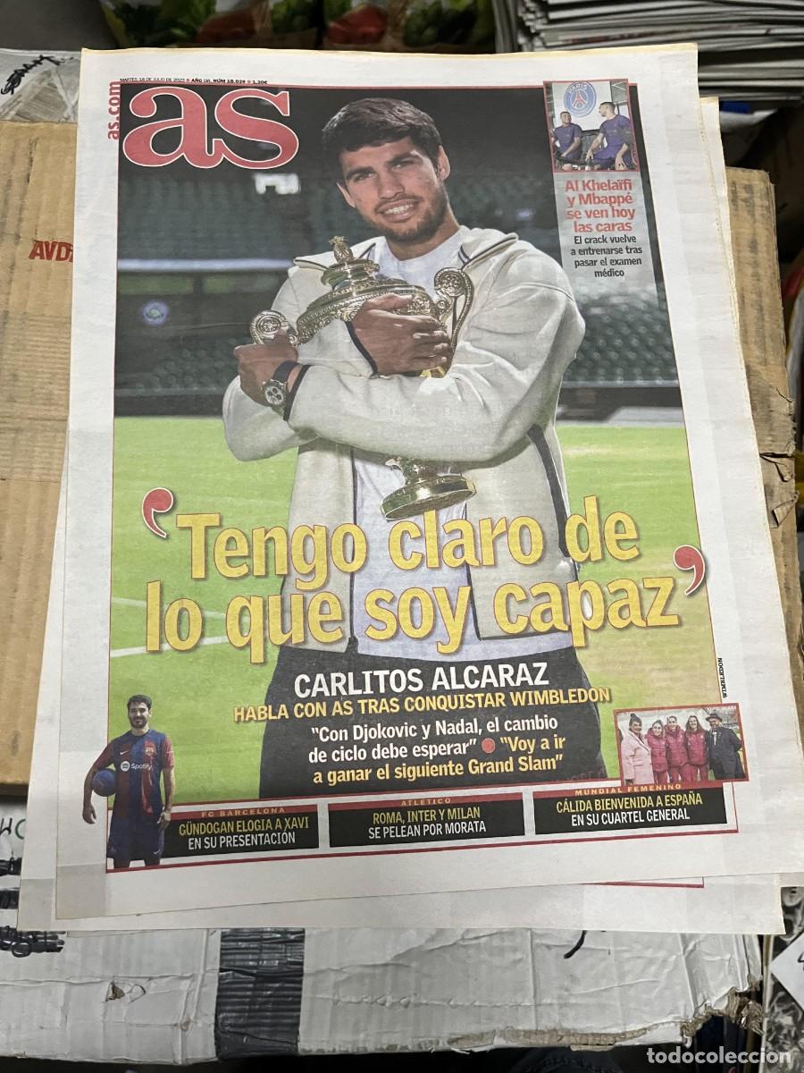 Coleccionismo deportivo: AS (18-7-2023) CAMPEON FINAL WIMBLEDON CARLOS ALCARAZ DJOKOVIC TENIS AL KHELAIFI MBAPPE PSG