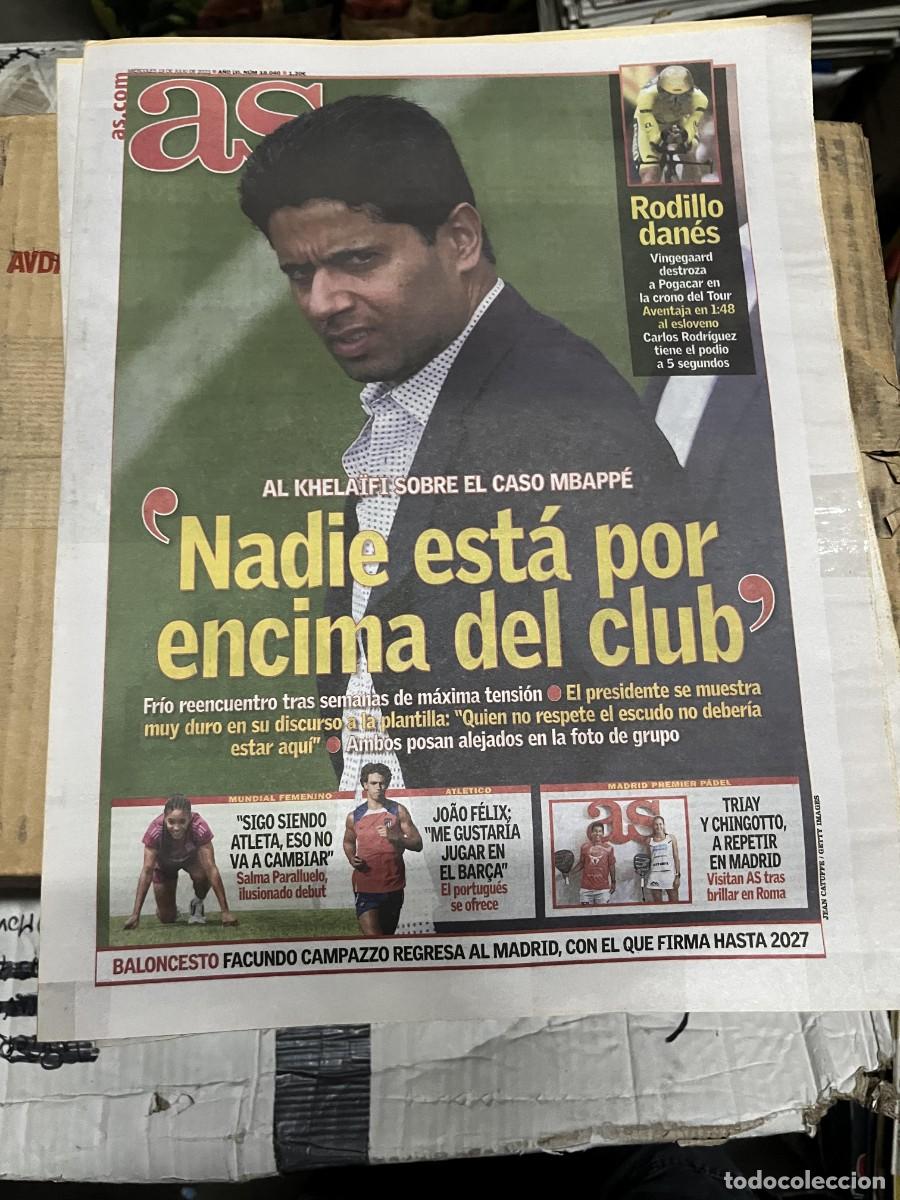 Coleccionismo deportivo: AS (19-7-2023) AL KHELAIFI MBAPPE PSG REAL MADRID FICHAJE VINGEGAARD CICLISMO SALMA PARALLUELO JOAO