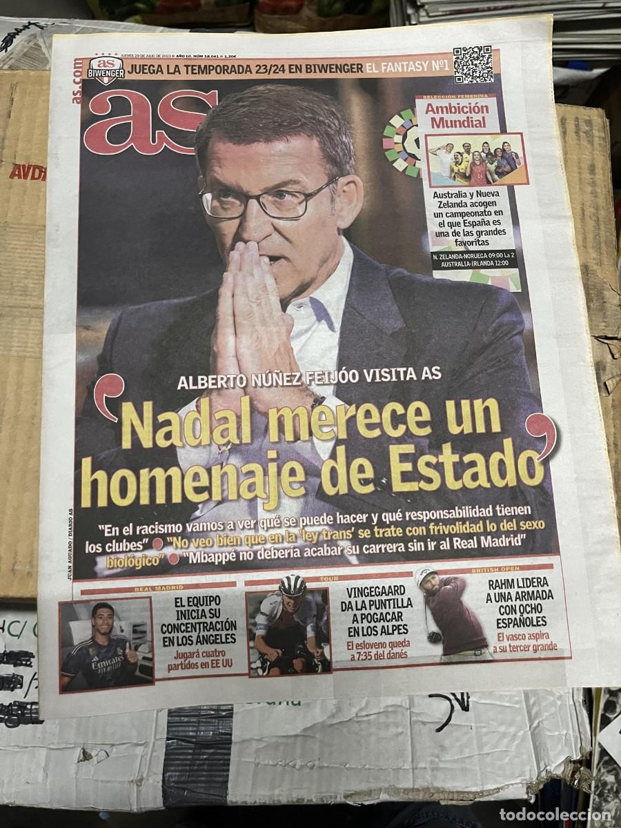 Coleccionismo deportivo: AS (20-7-2023) ALBERTO NU&Ntilde;EZ FEIJOO HOMENAJE DE ESTADO RAFAEL NADAL TENIS VINGEGARRD RAHM