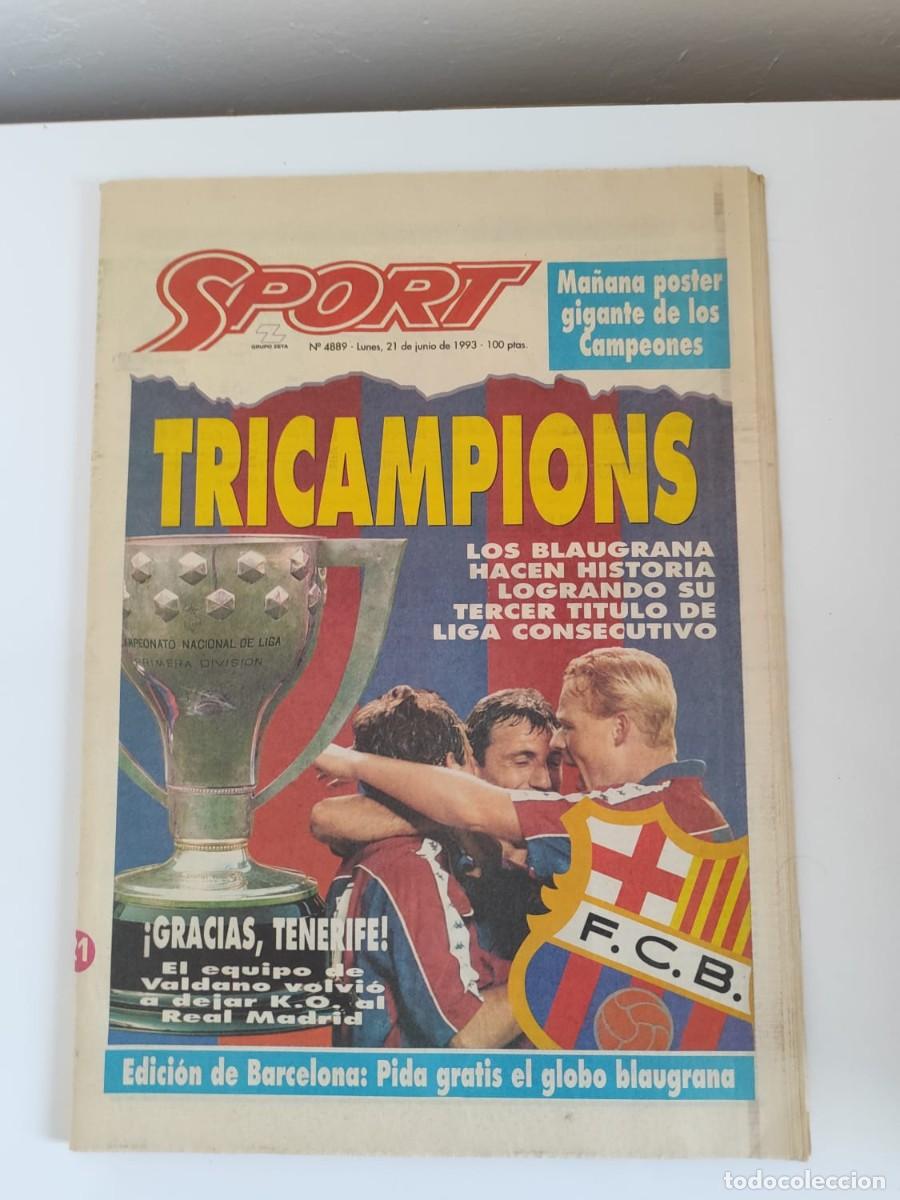 Sports collectibles: Peri&oacute;dico Diario Sport 21 Junio 1993 - Bar&ccedil;a Tricampi&oacute;n de Liga Dream Team