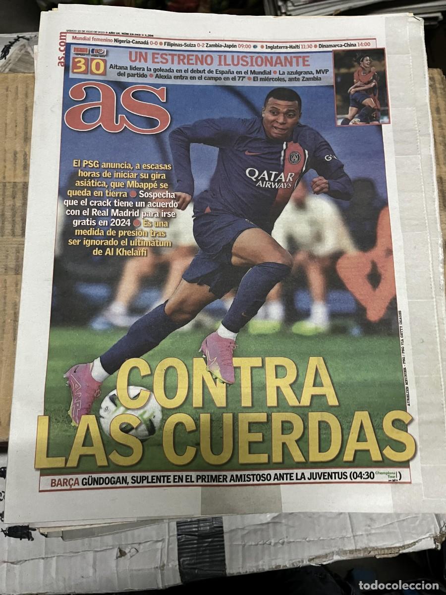 Collezionismo sportivo: AS (22-7-2023) MBAPPE PSG REAL MADRID MUNDIAL FEMENINO ESPA&Ntilde;A 3-0 COSTA RICA