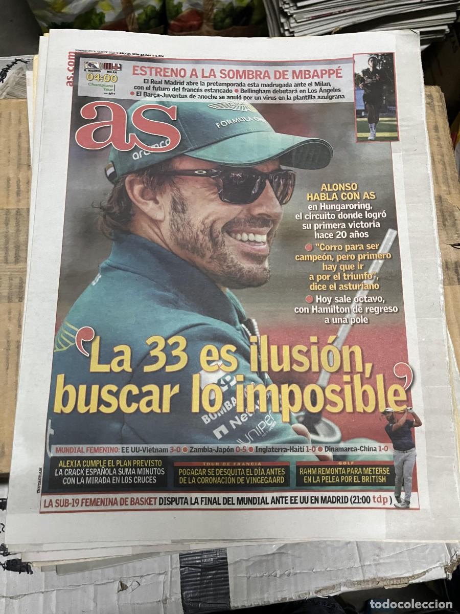 Collezionismo sportivo: AS (23-7-2023) FORMULA 1 FERNANDO ALONSO AMISTOSO REAL MADRID MILAN MBAPPE PSG