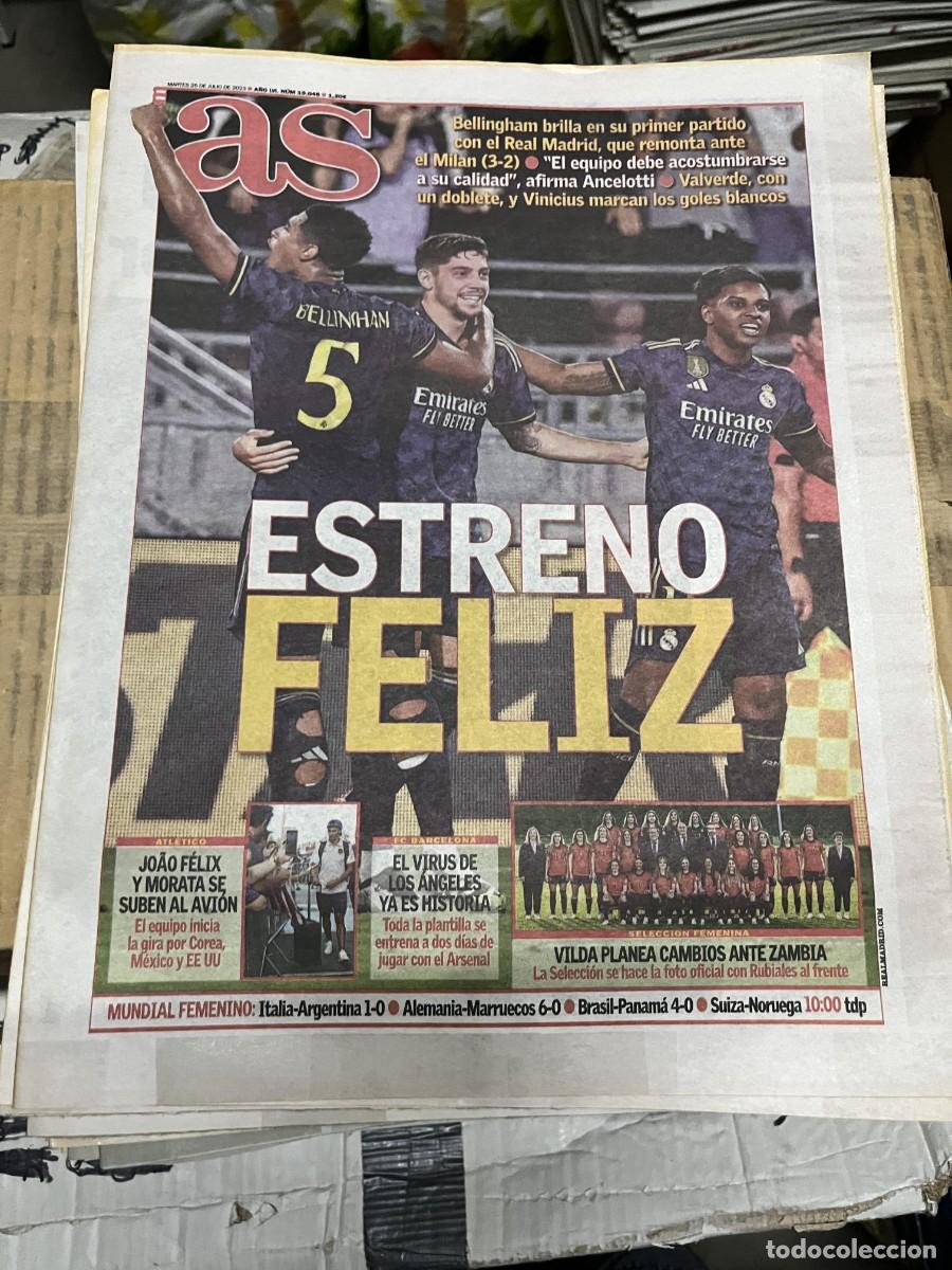 Coleccionismo deportivo: AS (25-7-2023) AMISTOSO REAL MADRID 3-2 MILAN DEBUT BELLINGHAM JOAO FELIX SELECCION FEMENINA ESPA&Ntilde;A