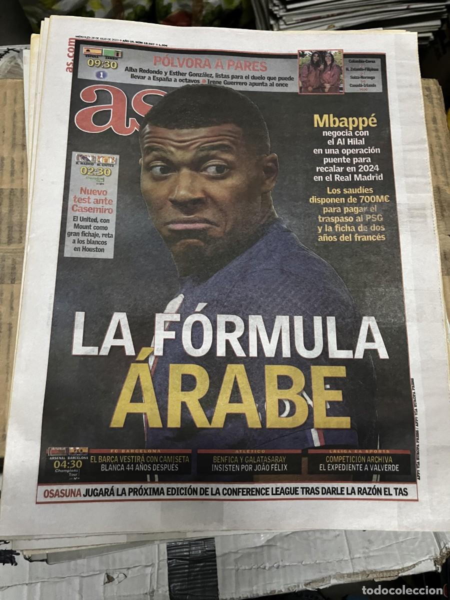 Coleccionismo deportivo: AS (26-7-2023) FICHAJE REAL MADRID PSG MBAPPE HOY MUNDIAL FEMENINO ESPA&Ntilde;A ZAMBIA