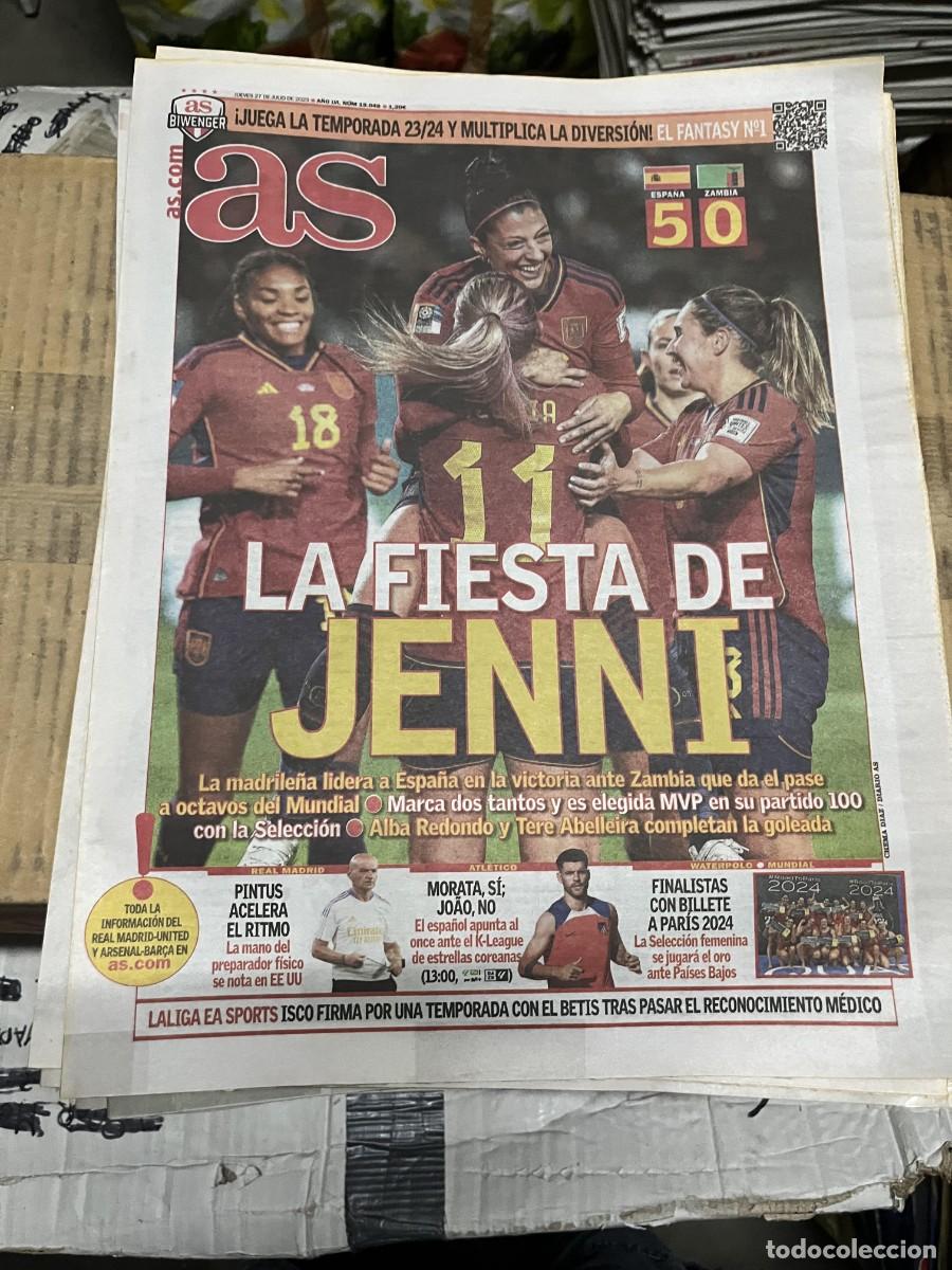 Coleccionismo deportivo: AS (27-7-2023) MUNDIAL FEMENINO ESPA&Ntilde;A 5-0 ZAMBIA JENNI HERMOSO PINTUS MORATA JOAO FELIX