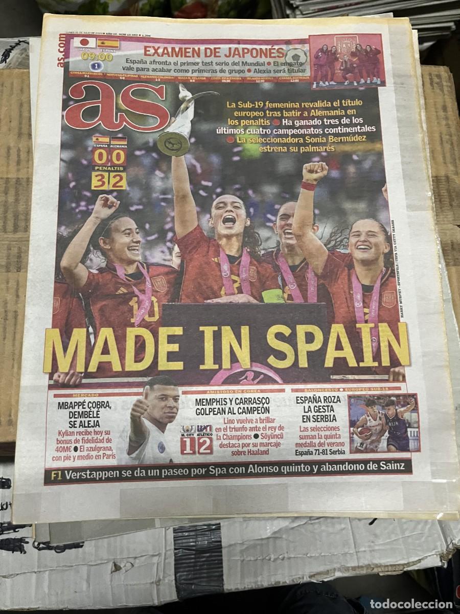 Coleccionismo deportivo: AS(31-7-2023)MBAPPE REAL MADRID MANCHESTER CITY 1-2 ATLETICO EUROPEO SUB-19 FEMENINO ESPA&Ntilde;A CAMPEONA
