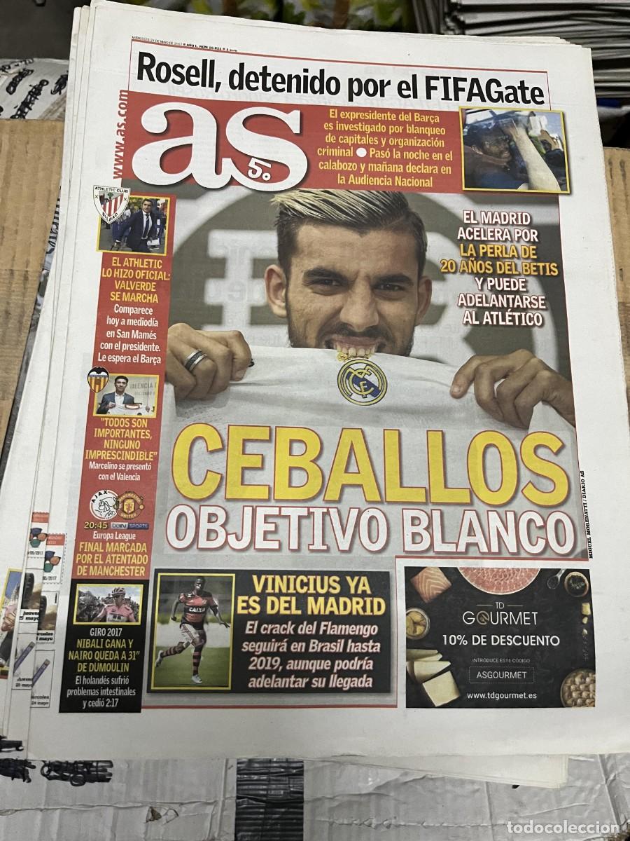 Coleccionismo deportivo: AS (24-5-2017) CEBALLOS FICHAJE REAL MADRID ROSELL DETENIDO FIFAGATE VALVERDE FINAL UEFA AJAX UNITED