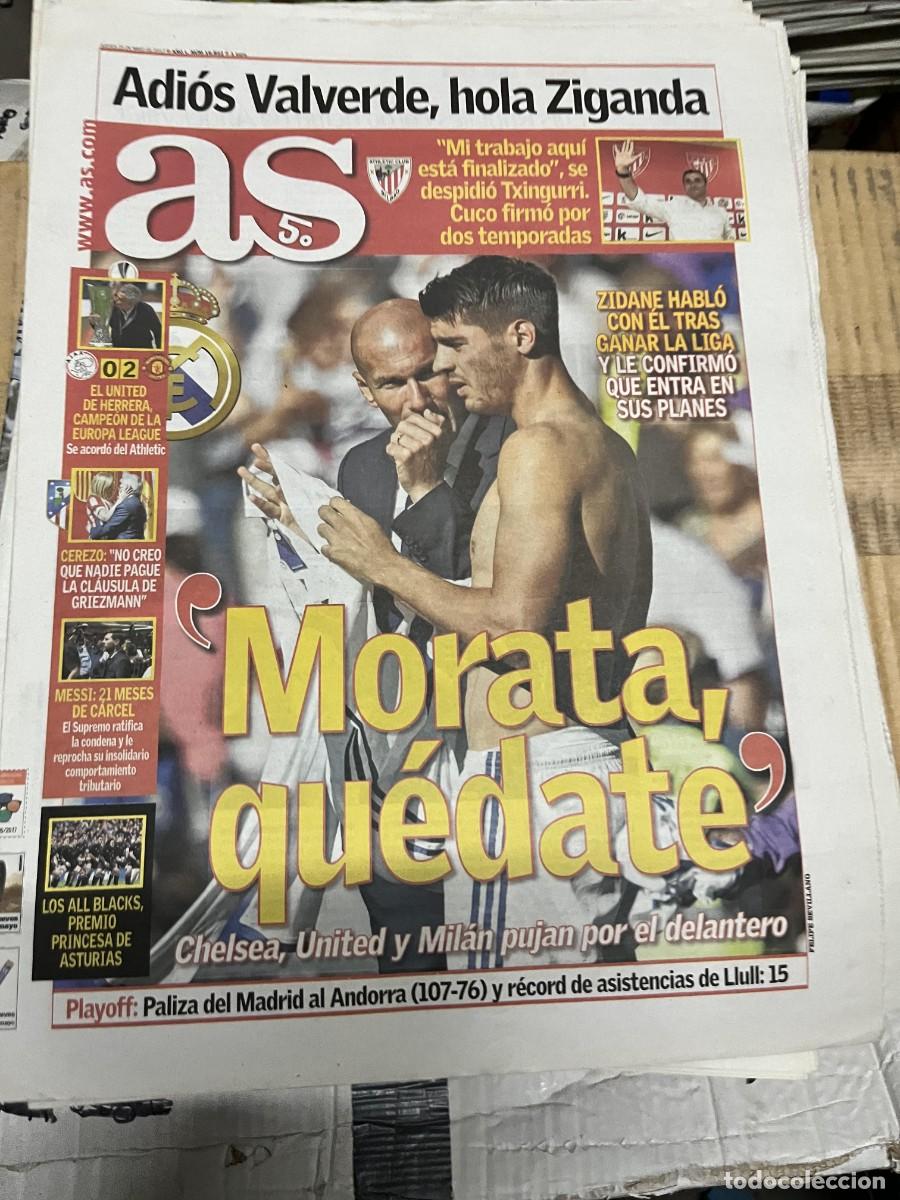 Coleccionismo deportivo: AS (25-5-2017) CAMPEON FINAL UEFA AJAX 0-2 MANCHESTER UNITED MORATA REAL MADRID ZIDANE VALVERDE