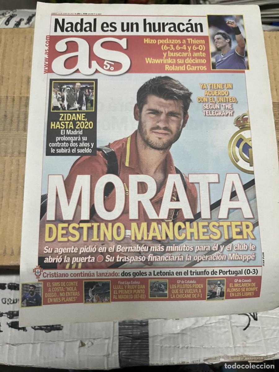 Coleccionismo deportivo: AS (10-6-2017) MORATA REAL MADRID SELECCION ESPA&Ntilde;OLA ESPA&Ntilde;A RAFAEL NADAL TENIS RENOVACION ZIDANE