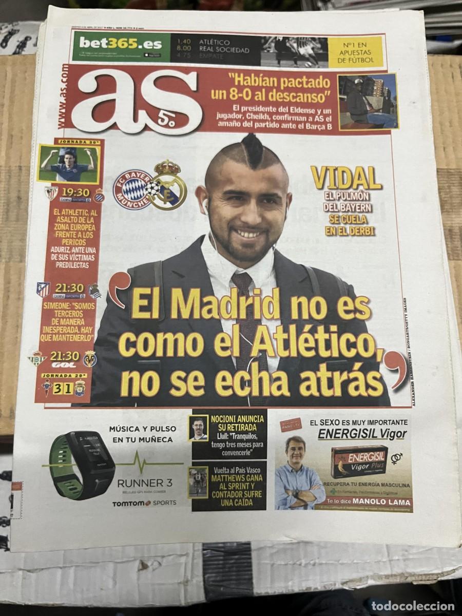 Coleccionismo deportivo: AS (4-4-2017) VIDAL BAYERN MUNCHEN REAL MADRID ATHLETIC BILBAO ESPANYOL ATLETICO REAL SOCIEDAD