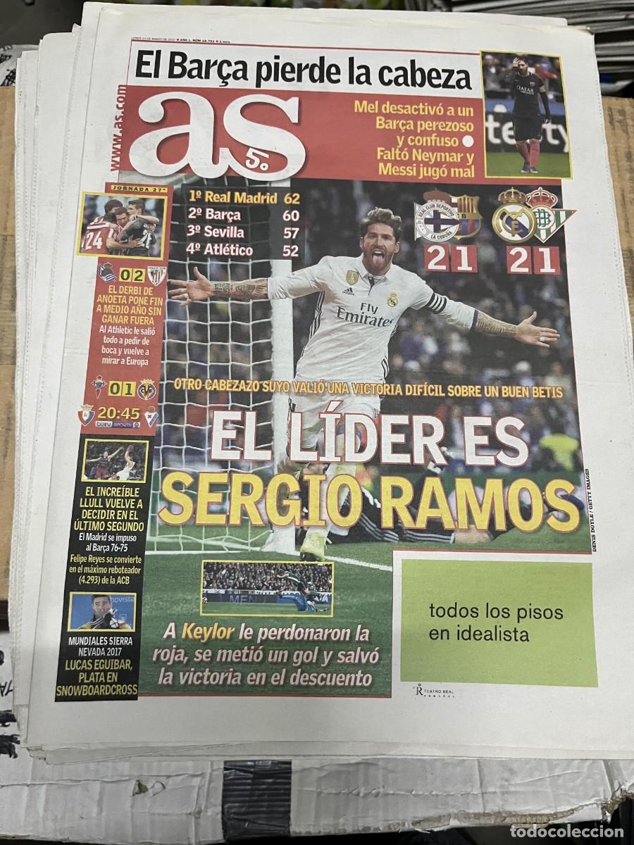 Coleccionismo deportivo: AS (13-3-2017) JORNADA LIGA DEPORTIVO CORU&Ntilde;A 2-1 BARCELONA REAL MADRID 2-1 BETIS SERGIO RAMOS
