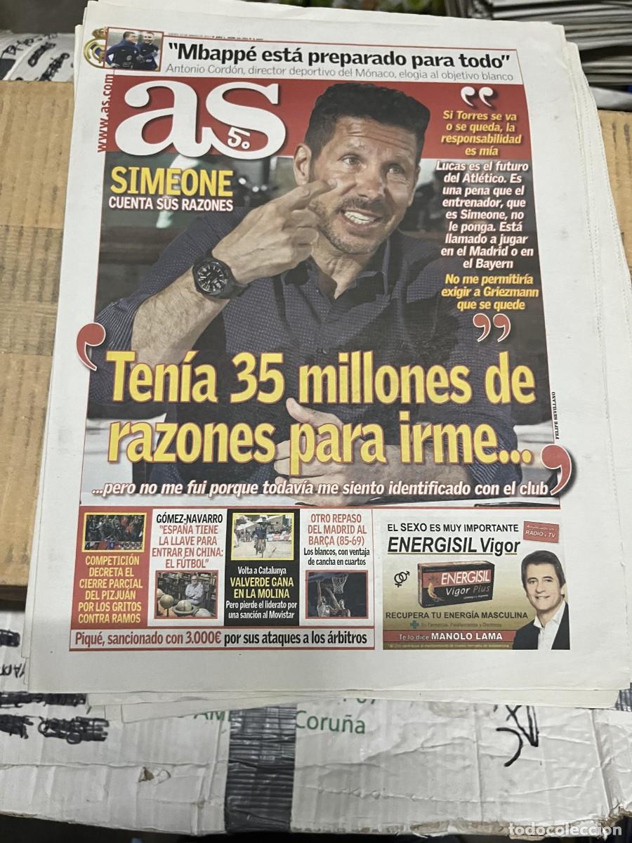 Coleccionismo deportivo: AS (23-3-2017) DIEGO PABLO SIMEONE ATLETICO MADRID