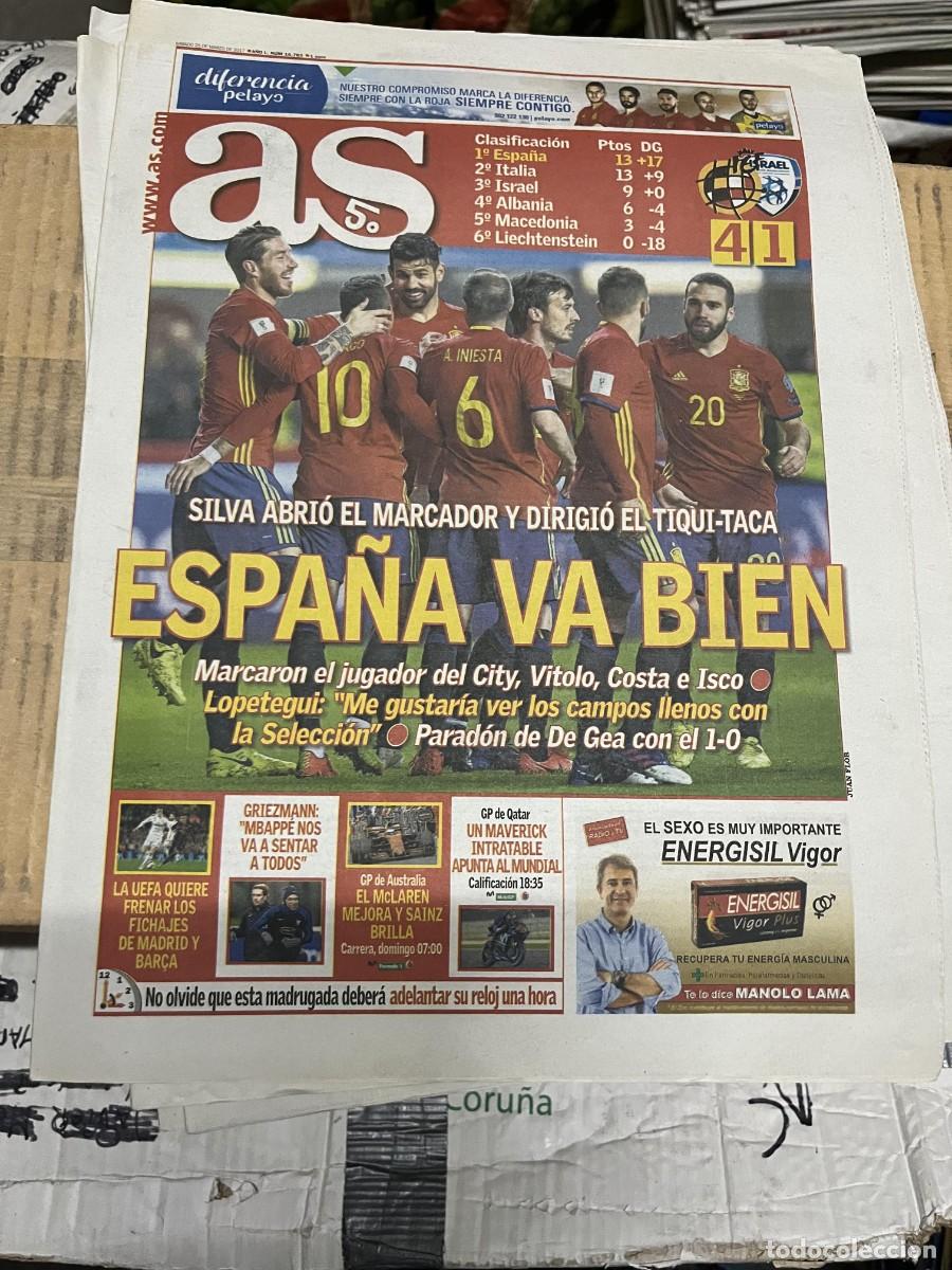 Coleccionismo deportivo: AS (25-3-2017) SELECCION ESPA&Ntilde;OLA ESPA&Ntilde;A 4-1 ISRAEL GOL SILVA