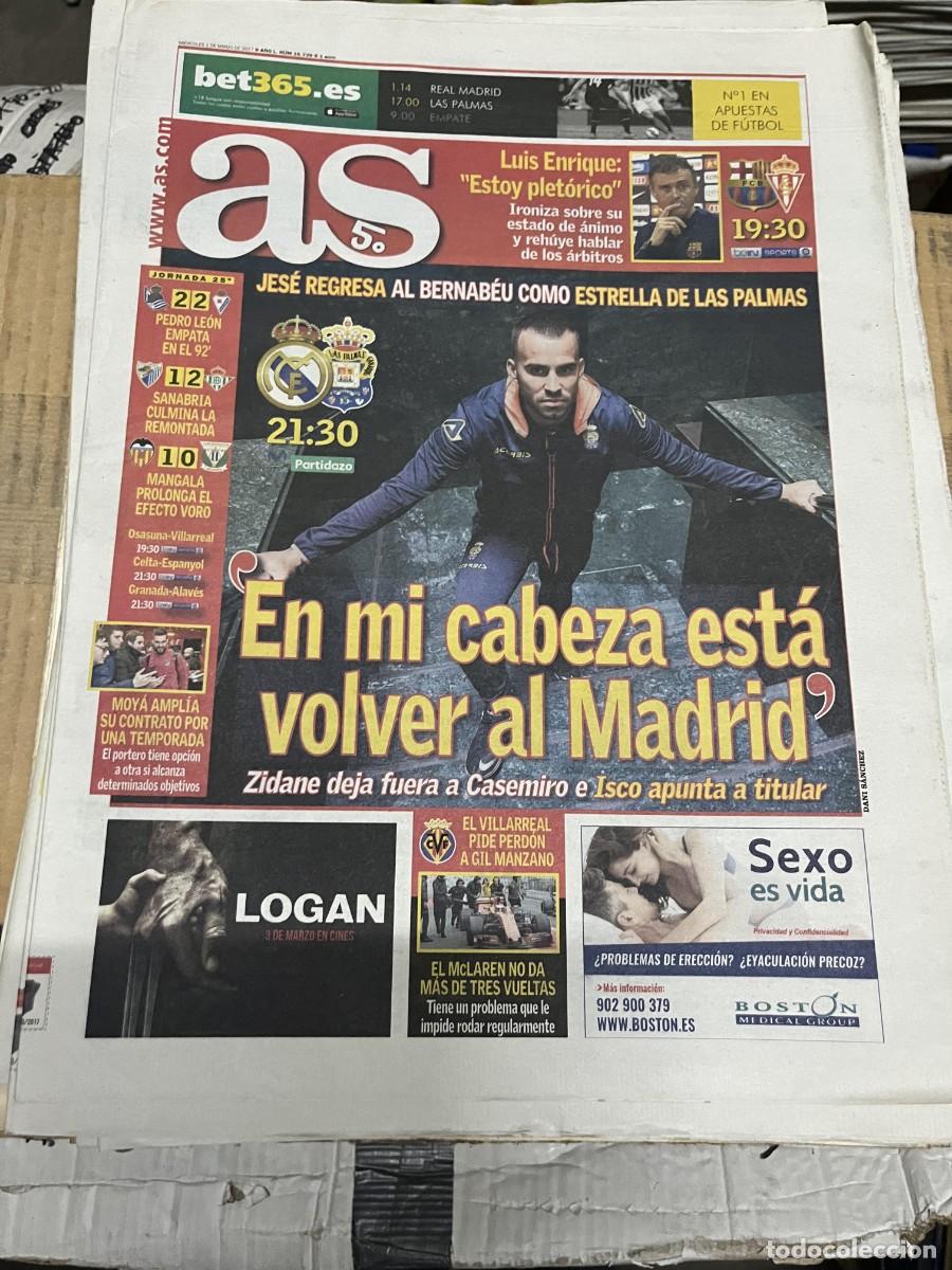 Coleccionismo deportivo: AS (1-3-2017) JESE HOY REAL MADRID LAS PALMAS BARCELONA SPORTING GIJON JORNADA LIGA