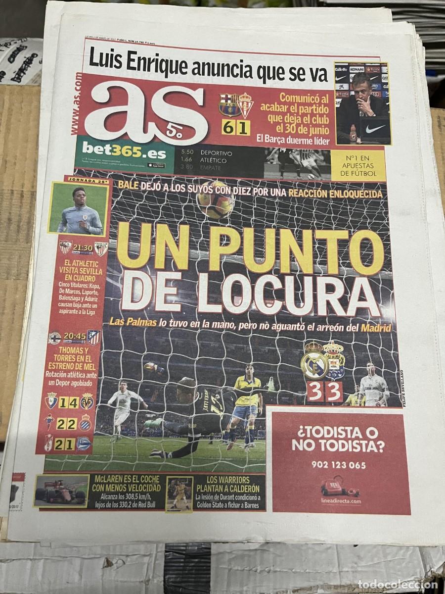Coleccionismo deportivo: AS (2-3-2017) REAL MADRID 3-3 LAS PALMAS BARCELONA 6-1 SPORTING GIJON JORNADA LIGA