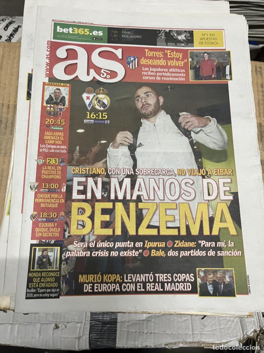 Coleccionismo deportivo: AS (4-3-2017) BENZEMA EIBAR REAL MADRID SUSTO FERNANDO TORRES ATLETICO BARCELONA CELTA