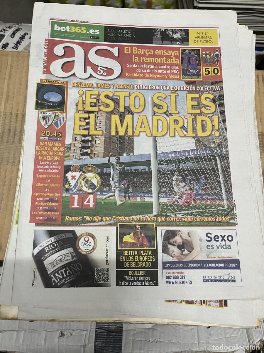 Coleccionismo deportivo: AS (5-3-2017) EIBAR 1-4 REAL MADRID ATHLETIC BILBAO MALAGA BARCELONA 5-0 CELTA VIGO JORNADA LIGA