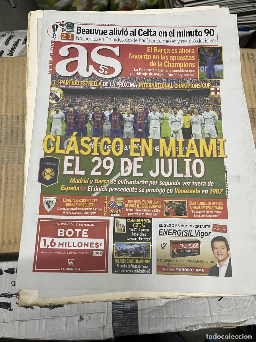 Coleccionismo deportivo: AS (10-3-2017) CELTA VIGO 2-1 KRASNODAR EL CLASICO EN MIAMI BARCELONA REAL MADRID