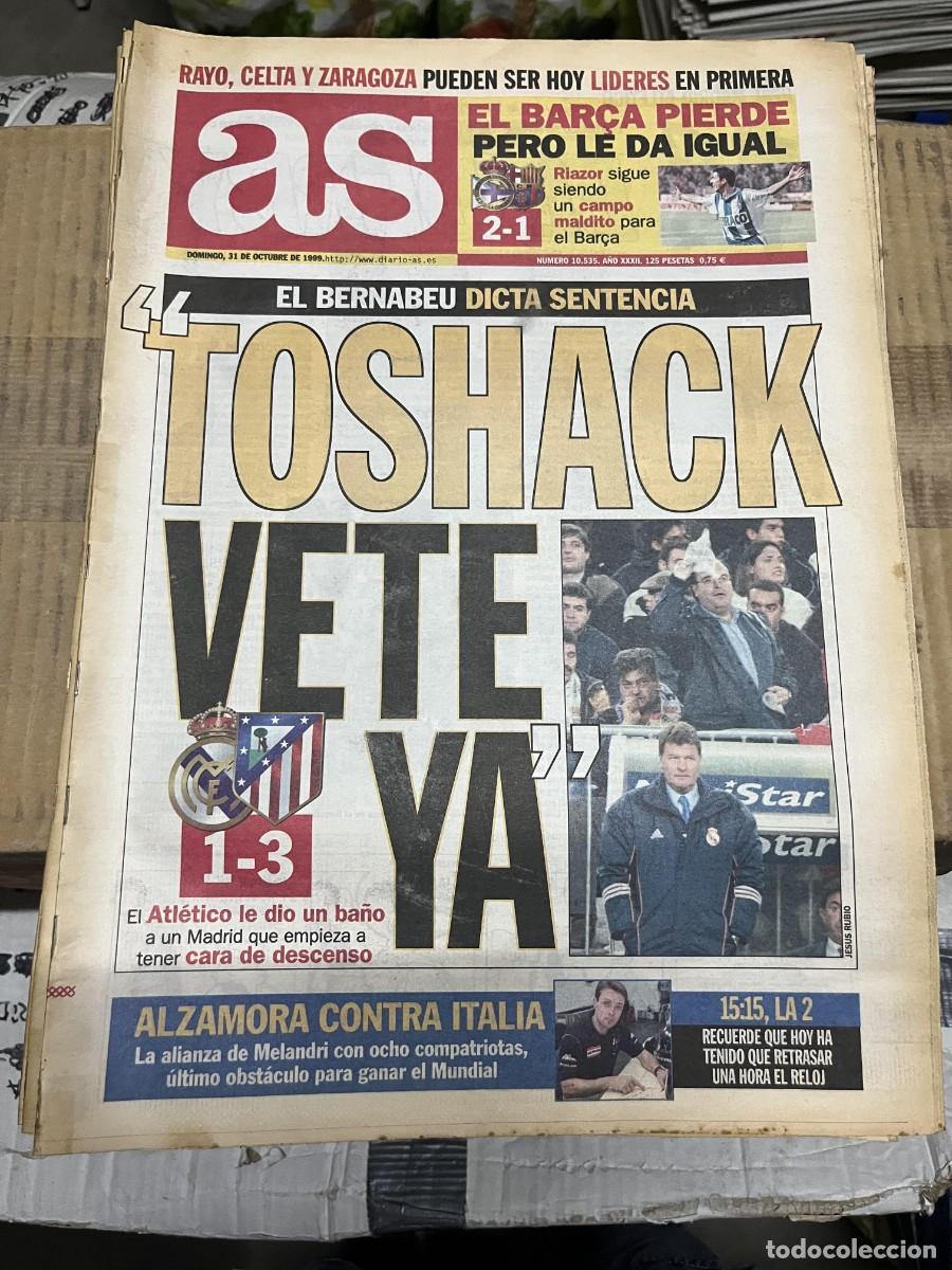 Coleccionismo deportivo: AS (31-10-1999) TOSHACK DERBI REAL MADRID 1-3 ATLETICO MADRID DEPORTIVO 2-1 BARCELONA JORNADA LIGA